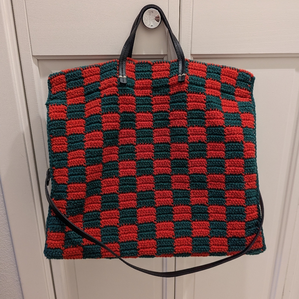 Clare V deep sea and blood orange Crochet Checkerboard Tote - Picture 10 of 10